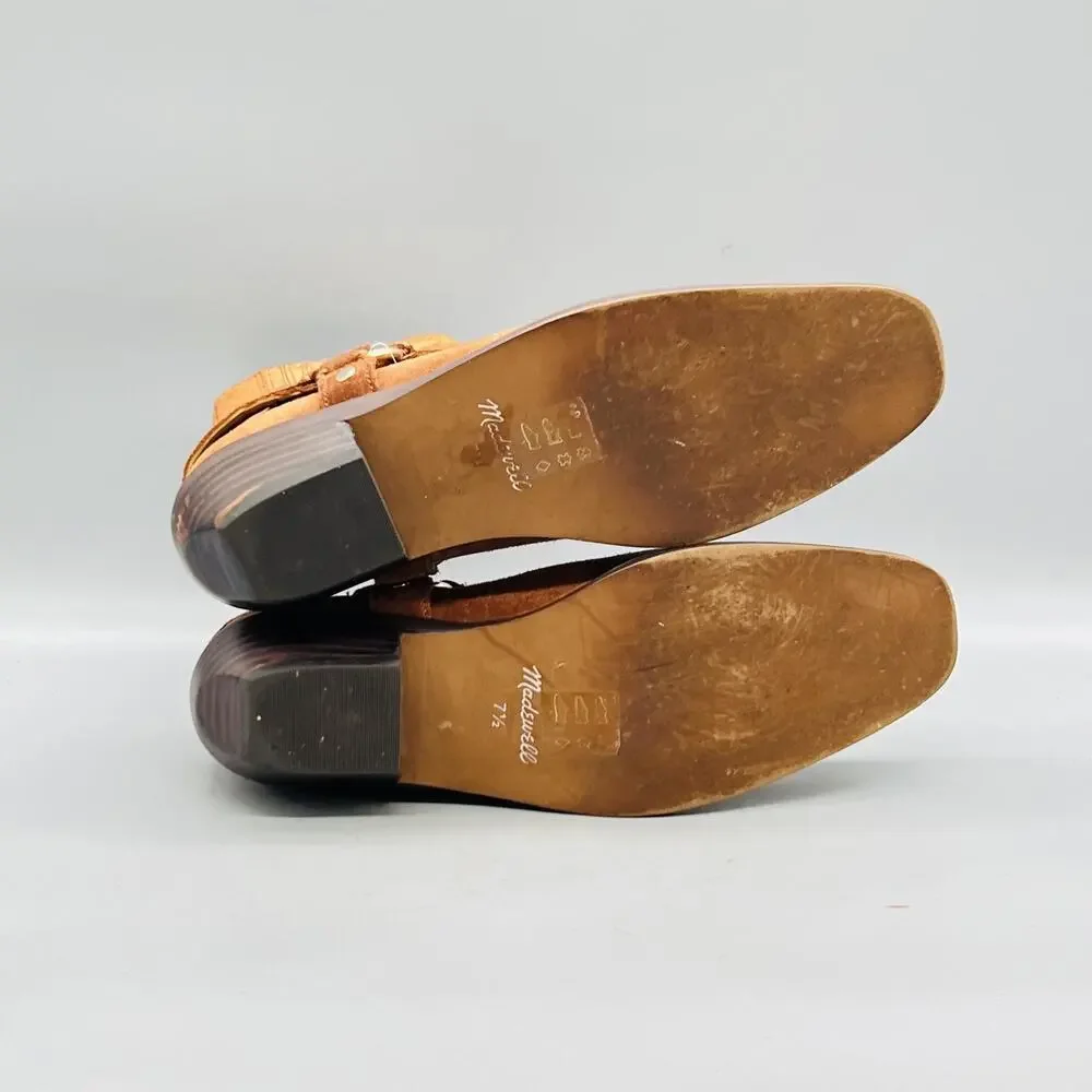 Madewell Boots Womens 7.5 Brown Suede Western Harness Ankle Low Heel Shoes